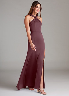 Azazie Rue Bridesmaid Dresses Sangria A-Line Pleated Stretch Satin Dress image4
