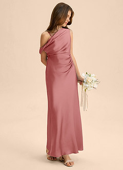 Azazie Emerson Junior Abito Tubino in Raso Elasticizzato a Spalla Scoperta Rosa Antica image4