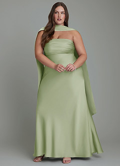 Azazie Saylor Jurken voor bruidsmeisjes Jurk van Stretch Satijn met Zeemeermin Strapless Stoffige Salie image15