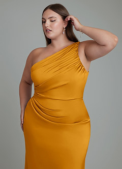 Azazie Akilah Brudtärnklänningar Klänning av Sjöjungfru i Stretch Satin One-shoulder Knäck image13