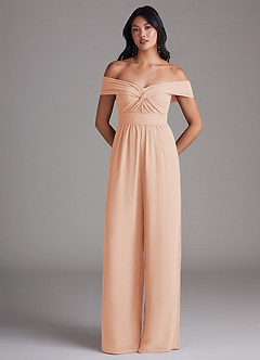 Azazie Lamara Robes de demoiselle d'honneur Combinaison Convertible en Mousseline de soie Épaule décolletée Rose Perle image3