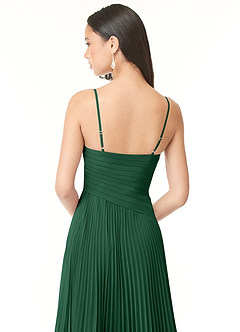 Azazie Vini Robes de demoiselle d'honneur Robe Trapèze en Mousseline de soie Col V plissé Vert Foncé image5