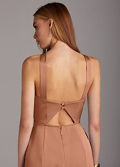 Azazie Elana Final Sale Bronzer Mermaid Side Slit Stretch Satin Dress image5