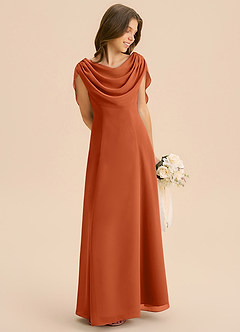 Azazie Lambie Junior Burnt Orange A-Line Pleated Chiffon Dress image5