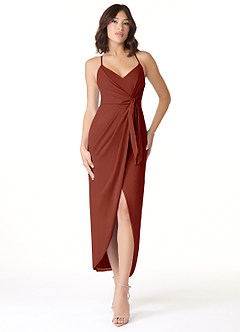 Azazie Ollie Bridesmaid Dresses Terracotta Sheath Ruched Stretch Chiffon Dress image1