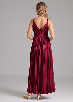 Azazie Raychelle Bridesmaid Dresses Burgundy A-Line Pleated Stretch Satin Dress image4