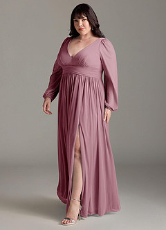 Azazie Norah Bridesmaid Dresses Vintage Mauve A-Line V-Neck Long Sleeve Chiffon Dress image11