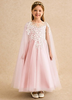 Azazie Dandelion Robe Demoiselle D'honneur Fillette Robe Princesse en Dentelle Rose Pâle image3