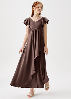 Azazie Omari Junior Robe Trapèze en Satin extensible Plissée Ganache image3