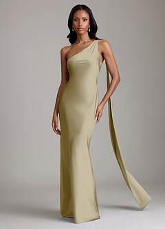 Azazie Galinda Brudtärnklänningar Klä av Sjöjungfru i Stretch Satin Ena axeln Mossgrön image4