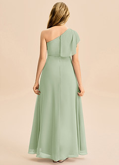 Azazie Delilah Junior Abito A-Line in Chiffon Increspato Verde Salvia image5