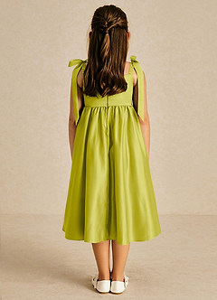 Azazie Chelsie vestidos de niña de las flores Vestido de Hierba De Limón de Satin Mate de Corte en A con Lazo image2