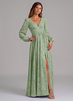 Azazie Norah Brudtärnklänningar Klä av A-Linje i Blommig Utbrändhet Långärmad Dusty Sage image4