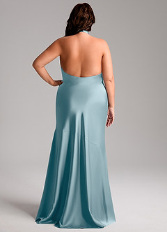 Azazie Lorena Bridesmaid Dresses Moody Blue Mermaid Pleated Stretch Satin Dress image8
