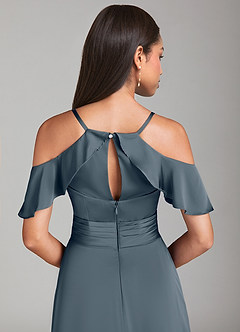 Azazie Dakota Bridesmaid Dresses Twilight A-Line Off the Shoulder Stretch Satin Dress image6