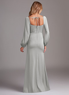 Azazie Charissa Bridesmaid Dresses Silver Sheath Long Sleeve Stretch Satin Dress image8
