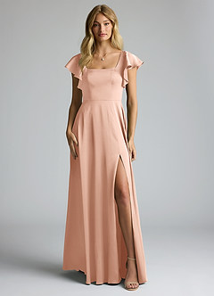 Azazie Bondi Bridesmaid Dresses Rose Gold A-Line Bow Stretch Satin Dress image5