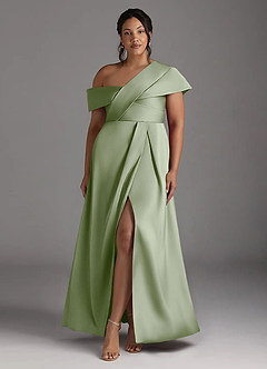 Azazie Milton Mother of the Bride Dresses Dusty Sage A-Line Pleated Stretch Satin Dress image9