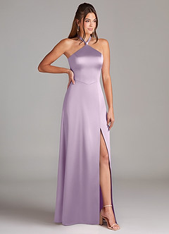 Azazie Elliana Robes de demoiselle d'honneur Robe Trapèze en Satin extensible Fente Latérale Frostiges Flieder image3
