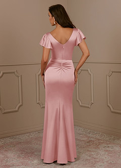 Azazie Roya Mère de la mariée Robes Robe Sirène en Satin extensible Col en V Plissé Rose Poudré image4