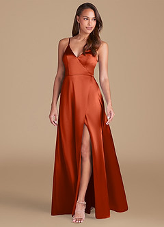Azazie Maksim Final Sale Paprika A-Line Metallic Satin Dress image4