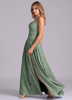 Azazie Francis Vestidos de damas de honor Vestido de Matcha de Devorado Floral de Corte en A con Corsé image5