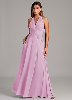 Azazie Elizabeth Robes de demoiselle d'honneur Robe Trapèze en Mousseline de soie Plissée Rose Bonbon image5
