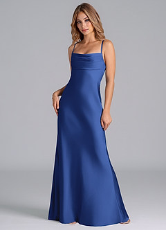 Azazie Seema Bridesmaid Dresses Royal Blue Mermaid Corset Stretch Satin Dress image3