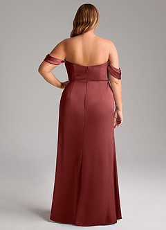 Azazie Saige Bridesmaid Dresses Terracotta Sheath Off the Shoulder Stretch Satin Dress image12