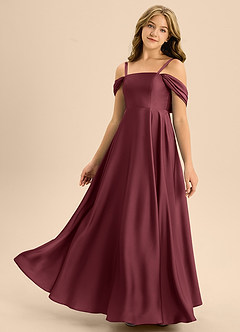 Azazie Rowena Junior Vestido de Merlot de Satén Elástico de Corte en A con Lazo image6