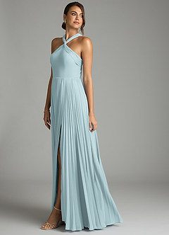 Azazie Afra Abiti da Damigella Abito A-Line in Chiffon Plissettato Nebbia image4