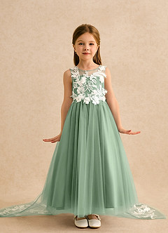 Azazie Mixie vestidos de niña de las flores Vestido de Matcha de Encaje de Corte Princesa image2