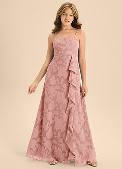 Azazie Kaylee Junior Abito A-Line in Burnout Floreale Con Cintura Rosetta image4