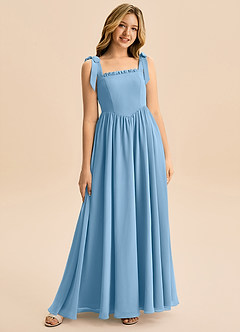 Azazie Delia Junior Abito A-Line in Chiffon Fiocco Blu Acciaio image1