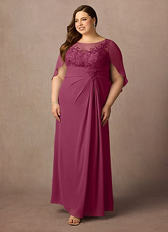Azazie Hera Mother of the Bride Dresses Mulberry A-Line Lace Capelet Chiffon Dress image9
