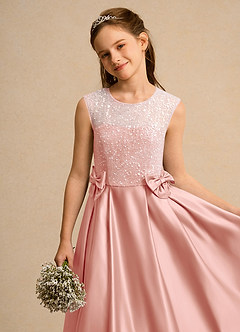 Azazie Candy Girl Jurken voor bloemenmeisjes Baljurk Jurk van Mat Satijn Boog Rozet image8