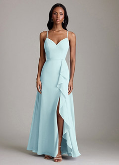 Azazie Naeem Bridesmaid Dresses Sea Glass A-Line V-Neck Ruffle Chiffon Dress image3