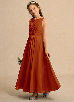 Azazie Ducky Junior Formal vestidos de niña de las flores Vestido de Pimenton de Gasa de Corte En A con Plisado image5