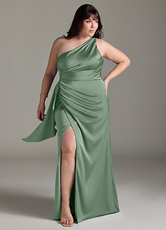 Azazie Maive Bridesmaid Dresses Matcha Sheath Ruched Stretch Satin Dress image6