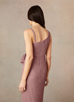 Azazie Jocelyn vestidos de madre de la novia Vestido de Rosa Polvorienta de Malla Metálica de Recto con Hombro unilateral image6
