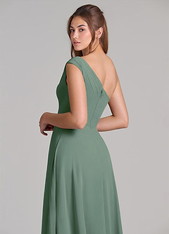 Azazie Melanie Bridesmaid Dresses Eucalyptus A-Line Off the Shoulder Chiffon Dress image2