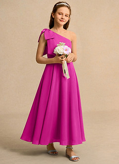 Azazie Guppy Girls Formal Abiti da Ragazza di Fiori Abito A-Line in Chiffon Monospalla Fucsia image1