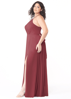 Azazie Evalleen Vestidos de damas de honor Vestido de Merlot de Gasa de Corte en A con Plisado image3