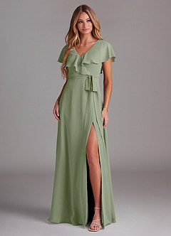 Azazie Lainey Bridesmaid Dresses Pistachio A-Line with Pockets Chiffon Dress image3