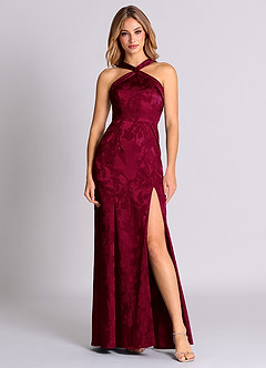 Azazie Rue 신부 들러리 드레스 쉬스 주름진 자카드 바닥 길이 드레스 image6