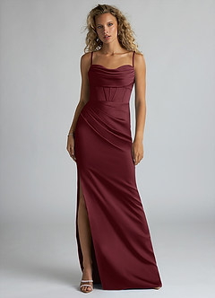 Azazie Mai Brautjungfernkleider Etui Plissee Stretch-Satin Kleid Cabernetrot image1