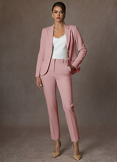 front Whitney Dusty Rose Structured Stretch Full Length Pants Suit