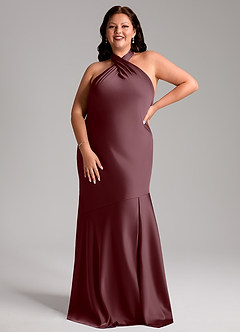 Azazie Lorena Vestidos de madrinha de casamento Vestido Sangria de Cetim elástico de sereia com Plissado image7