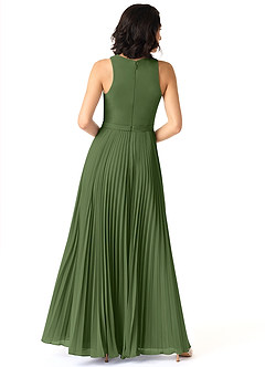 Azazie Lindie Bridesmaid Dresses Olive A-Line Scoop Pleated Chiffon Dress image2