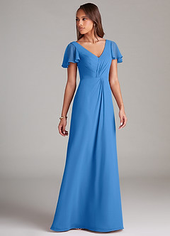 Azazie Soren Bridesmaid Dresses Blue Jay A-Line Ruched Chiffon Dress image4